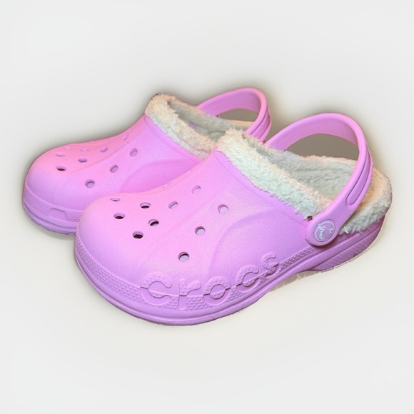 Crocs Classic Faux Fur Lined Pink Clogs Dual Comfort Girls Size J2/J4 - Picture 3 of 8